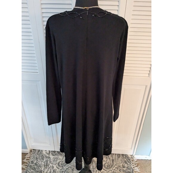 Vtg Liz Claiborne Wool Dress Women's L 90s A-line Black Beaded Chic Swing Y2K - Picture 13 of 16